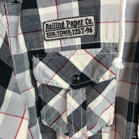 Rolling Paper Plaid Snap-Front Biker Shacket - Picture 4 of 9
